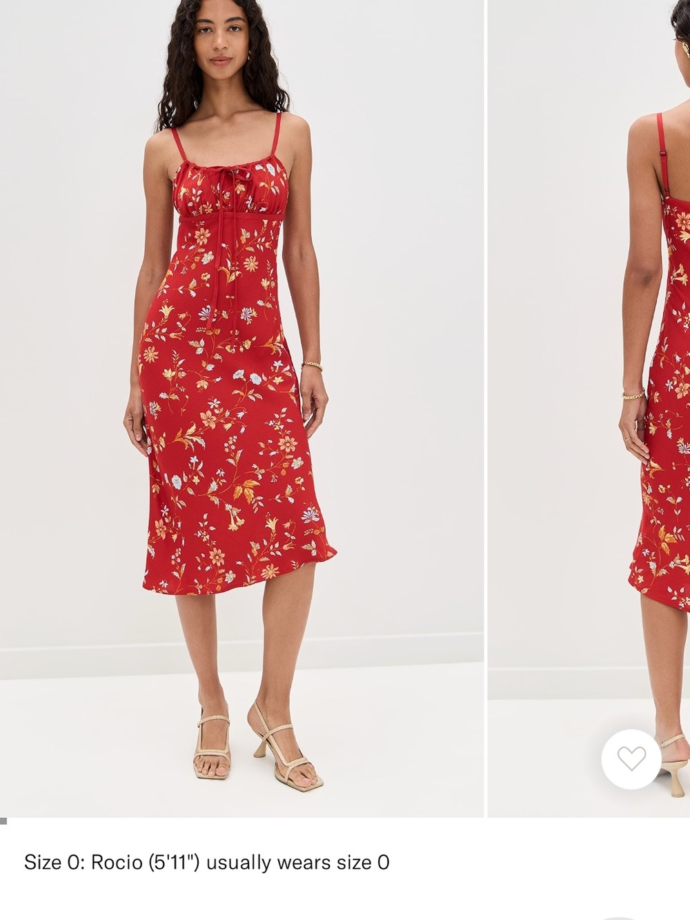 Reformation Red Floral Midi Dress with Tie Front